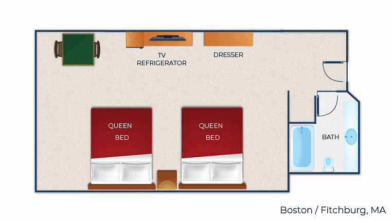 The floor plan for the Double Queen Suite (Standard)